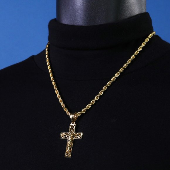 14k Gold Jesus Pendant + Necklace
